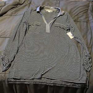 Liz Claiborne black and white striped long sleeve convertible top L NWT